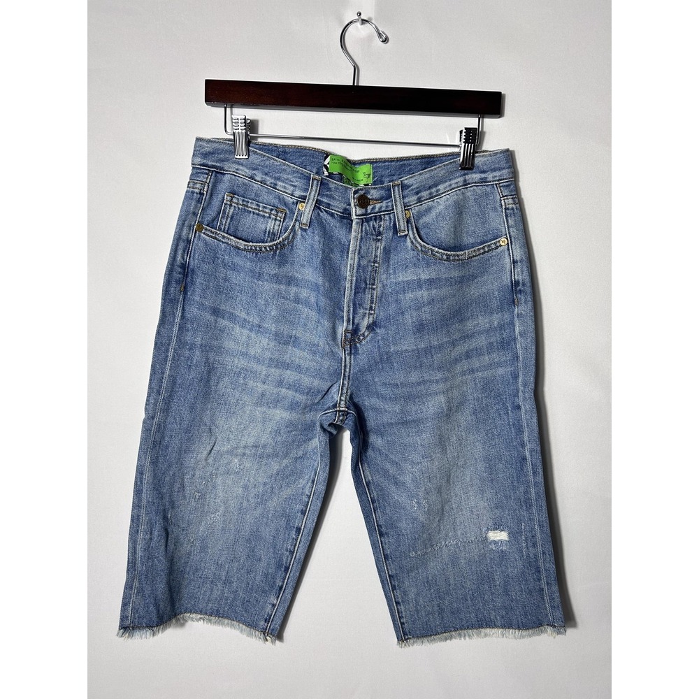 Sandrine Rose Free People Denim Bermuda Shorts Womens 28 Blue Distressed Raw Hem